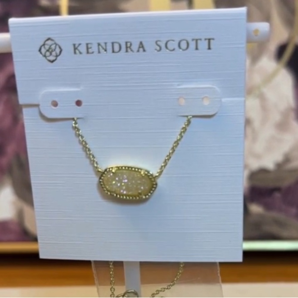 Kendra Scott Elisa White Iridescent Drusy Short Necklace Gold Tone NEW